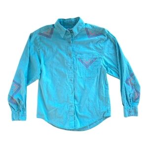 Vintage 90's Wrangler Western Aztec Print Button Up Blue Women's Medium